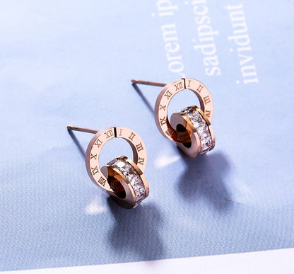 Rose Gold Double Ring Stud Earrings