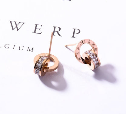 Rose Gold Double Ring Stud Earrings