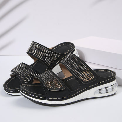 Air Cushion Rhinestone Wedge Roman Sandals