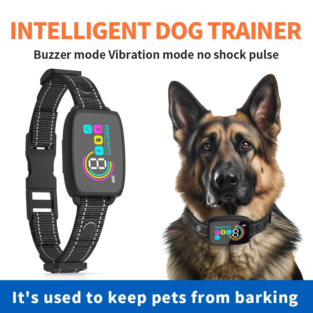 Smart Automatic Anti Barking Dog Collar Rechargeable Bark Stopper SHD Digital Display IP67 Waterproof Collar For Dogs