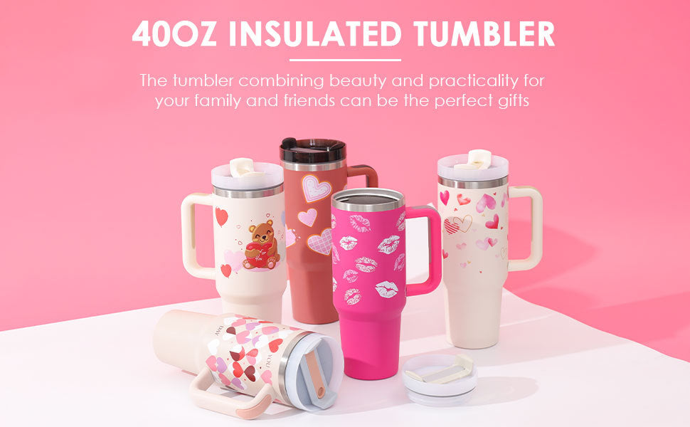 40 Oz Tumbler With Handle Straw Insulated, Stainless Steel Spill Proof Vacuum Coffee Cup Tumbler With Lid