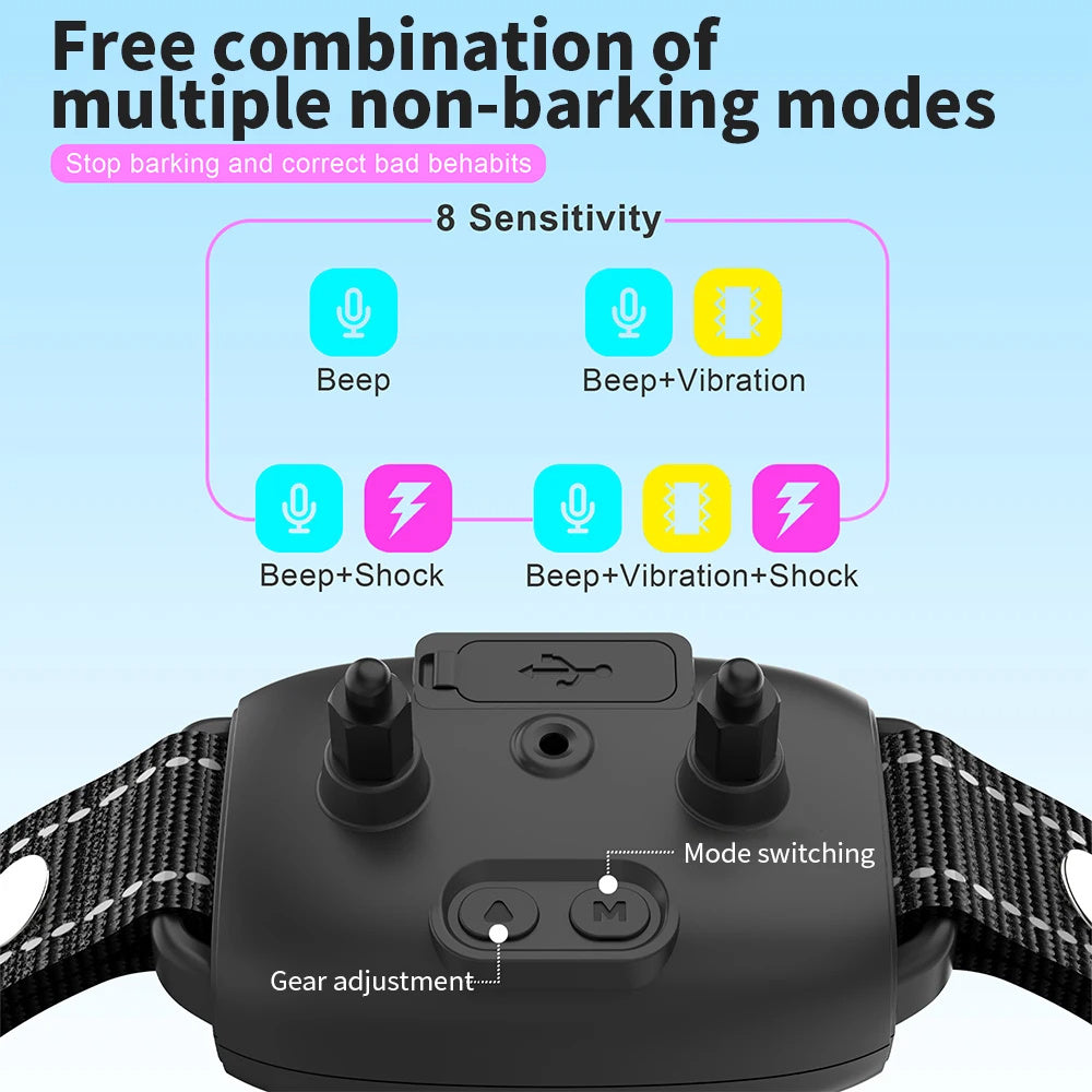 Smart Automatic Anti Barking Dog Collar Rechargeable Bark Stopper SHD Digital Display IP67 Waterproof Collar For Dogs