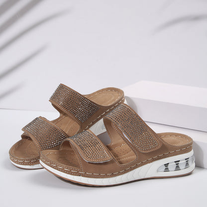 Air Cushion Rhinestone Wedge Roman Sandals