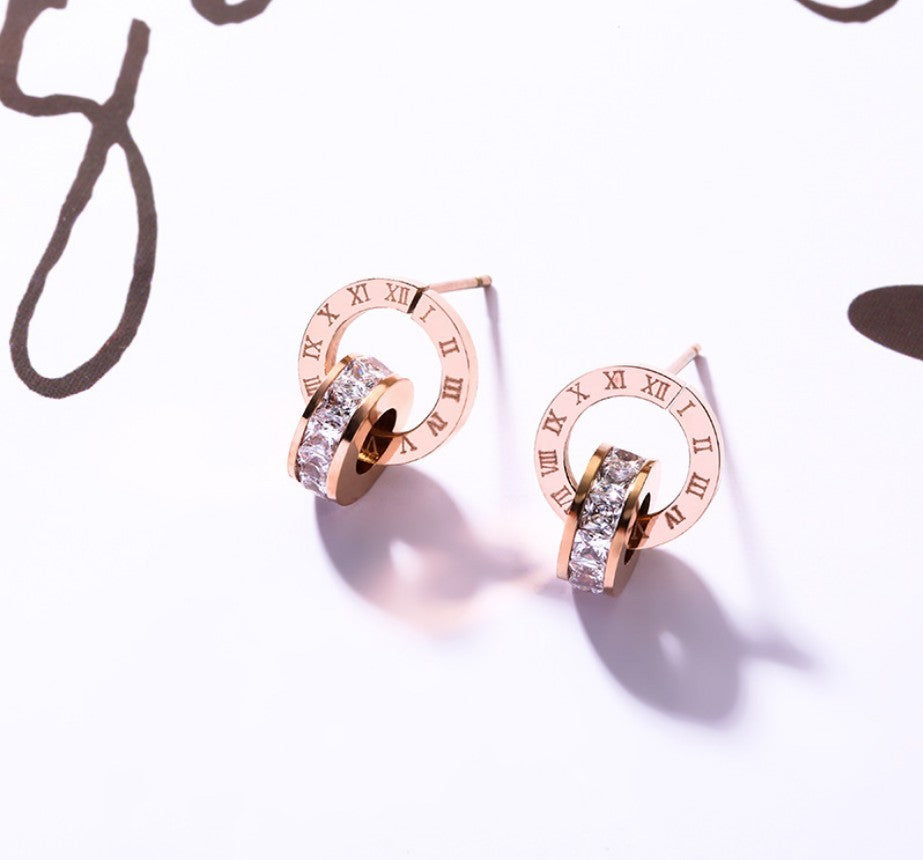 Rose Gold Double Ring Stud Earrings