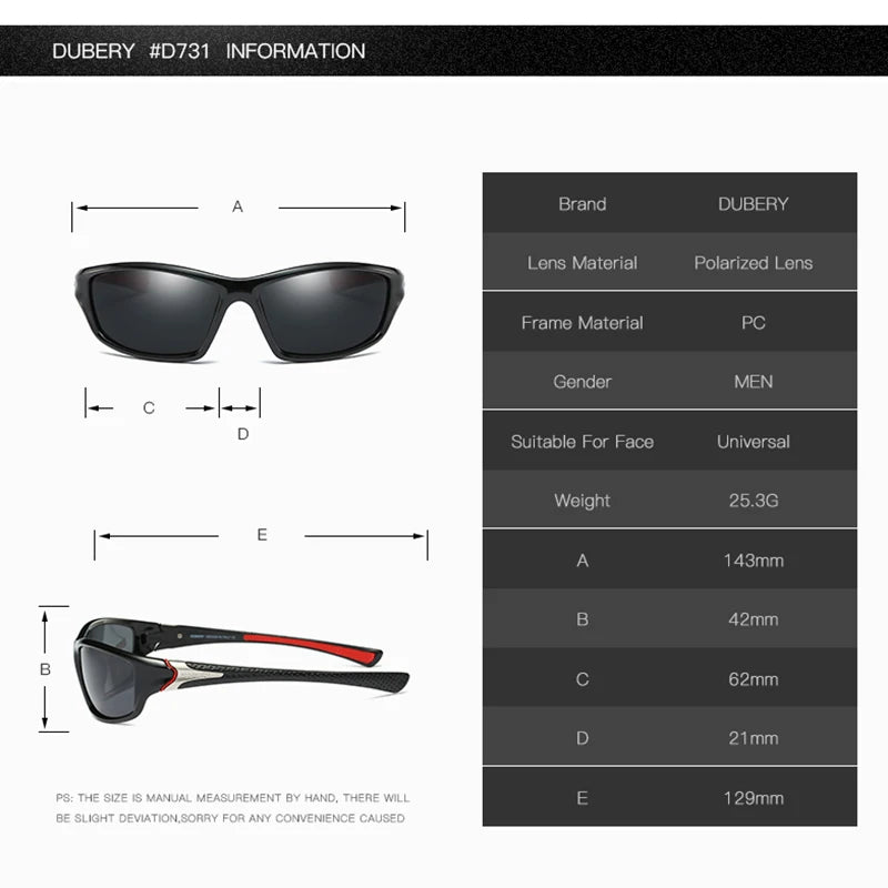 DUBERY Polarized Night Vision Sunglasses Men's  Driving  Sun Glasses For Men Square Sport  Brand Luxury Mirror Shades Oculos