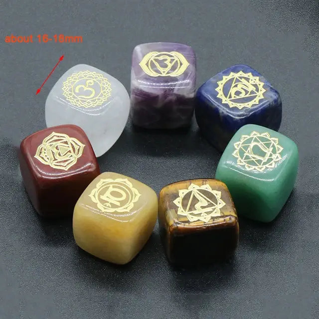 7Pcs Heart Chakra Natural Crystal Stones Quartz Set Engraved Symbols Yoga Stone for Jewelry Making Reiki Healing Meditation