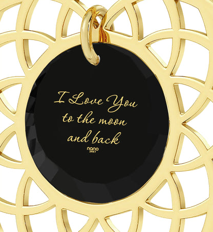 Gold Plated Silver I Love You To The Moon and Back Necklace Mandala Pendant 24k Gold Inscribed