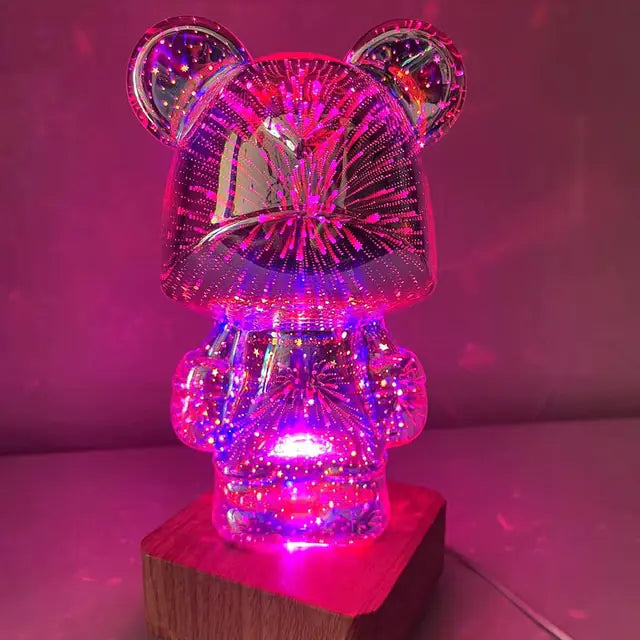 3D Glass Fireworks Little Bear Night Light