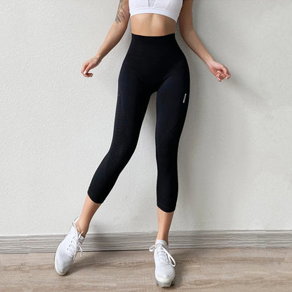 High Waist Seamless Leggings Sport Women Crop Yoga Pants Elastic Stripe Capris Gym Workout Leggings Girls Fitness Running Tights