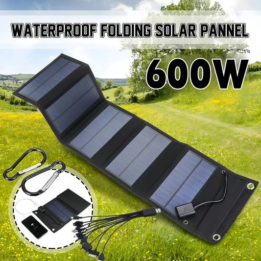 600W Foldable Solar Panel Portable Charger USB 5V DC Full Time Mobile Power Supply High Power