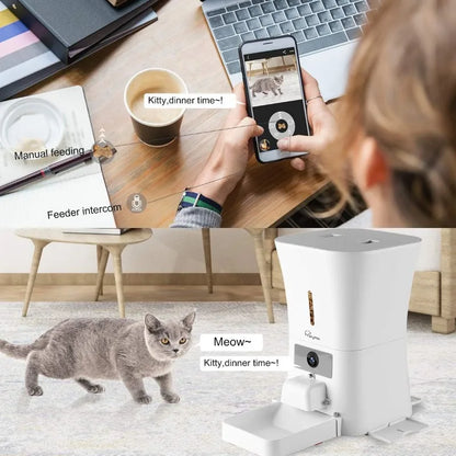 SKYMEE 8L/12L Smart Automatic Pet Feeder Food Dispenser for Cats & Dogs - 1080P Full HD Pet Camera Treat Dispenser