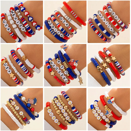 4Th Of July Bracelet Bead Bundle Americana Style Jewelry Independence Day Custom Bracelets Patriotic Red White & Blue Bracelets