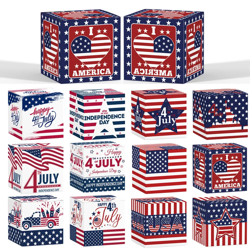 6pcs Independence Day Theme Candy Chocolate Box Gift Packing Boxes for 4th of July USA National Day Birthday Party Decoration