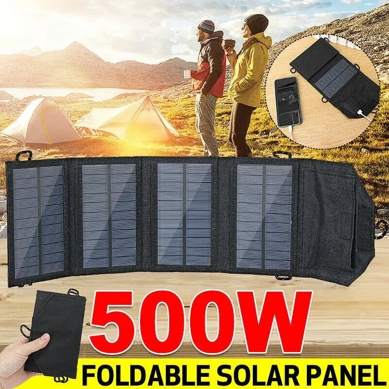 500W Foldable solar panel 4-fold  portable charger USB 5V DC Full time power mobile power supply