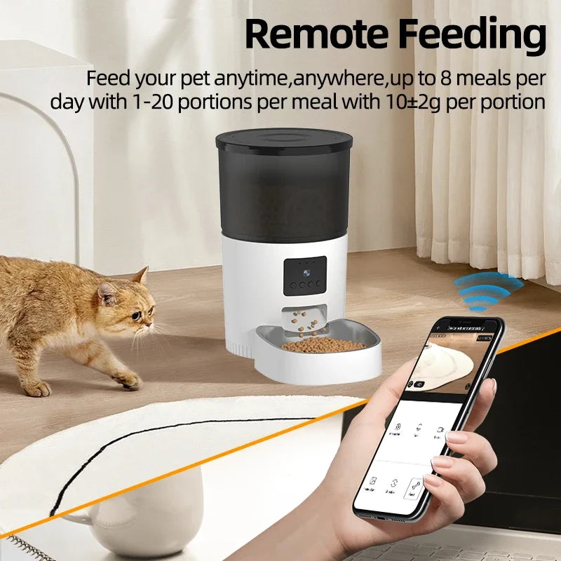 ROJECO Automatic Cat Feeder With Camera Video Food Dispenser Pet Smart Voice Recorder Remote Control Auto Feeder For Cat Dog