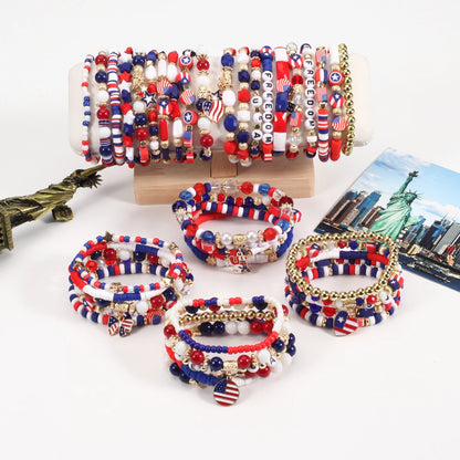 American Flag Element Bracelet Independence Day Beaded Stretchy Bracelets