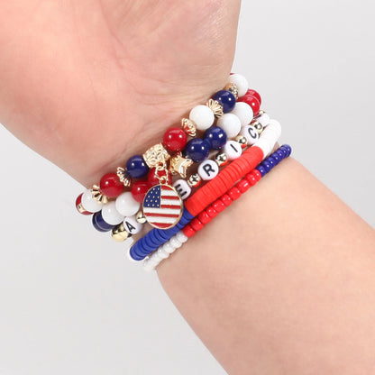 American Flag Element Bracelet Independence Day Beaded Stretchy Bracelets