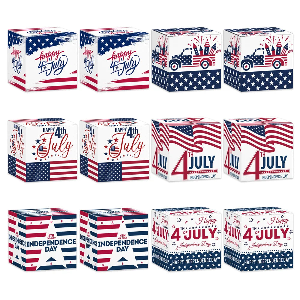 6pcs Independence Day Theme Candy Chocolate Box Gift Packing Boxes for 4th of July USA National Day Birthday Party Decoration