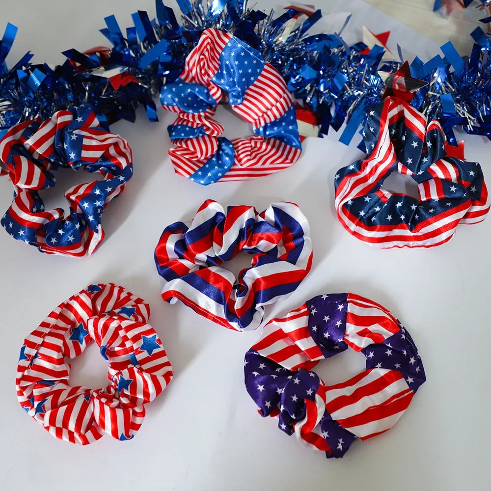 6Pcs American Flag Satin Hair Rope American Independence Day Party Decoration for 4th of July USA Birthday Party Favors Gifts