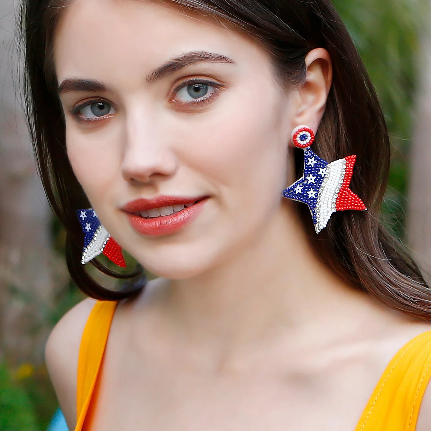 4th of July Jewelry Accessories Patriotic USA Independence Day America Flag Star Stripe Seed Beaded Dangle Earrings for Women