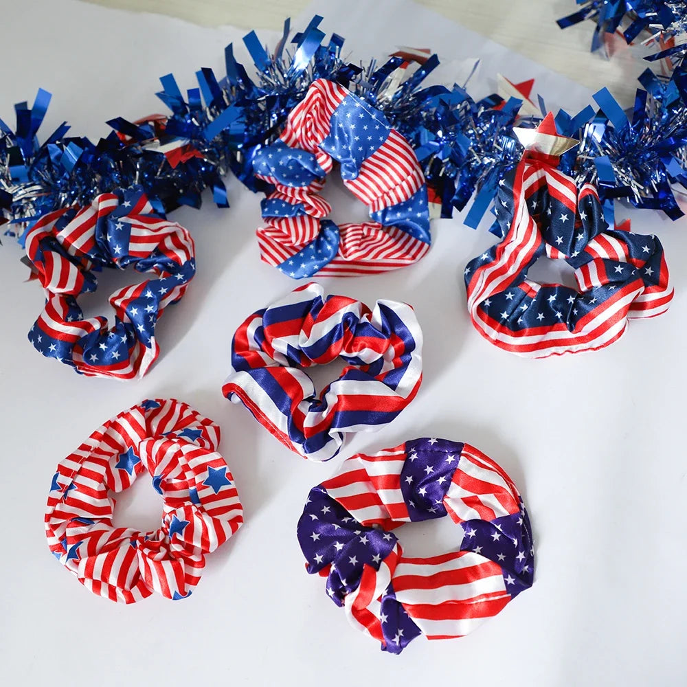 6Pcs American Flag Satin Hair Rope American Independence Day Party Decoration for 4th of July USA Birthday Party Favors Gifts