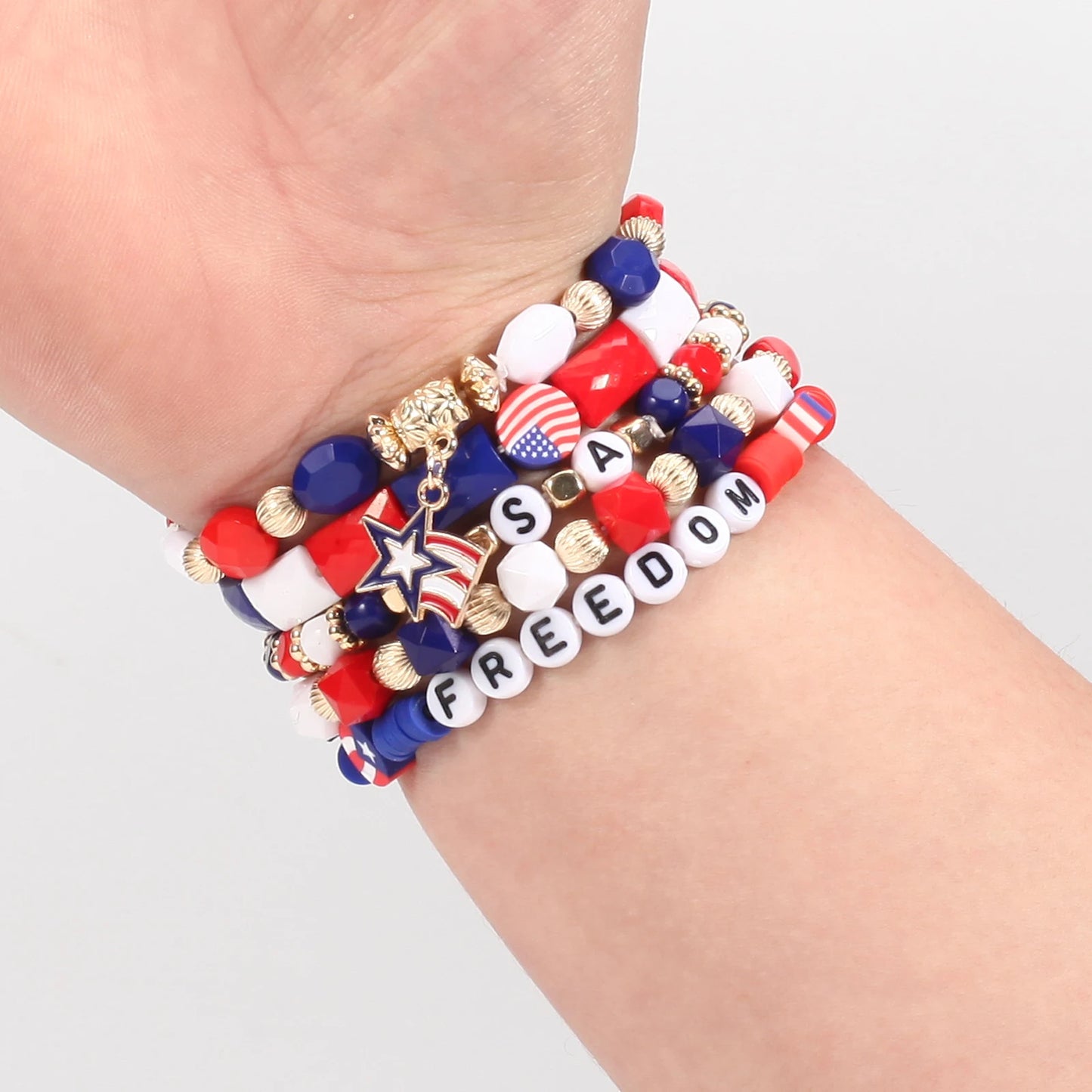 American Flag Element Bracelet Independence Day Beaded Stretchy Bracelets