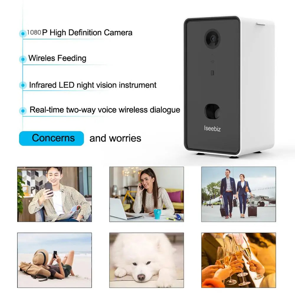 Iseebiz Camera Treat Dispenser WiFi Remote Two-Way Audio and Night Vision