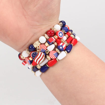 American Flag Element Bracelet Independence Day Beaded Stretchy Bracelets