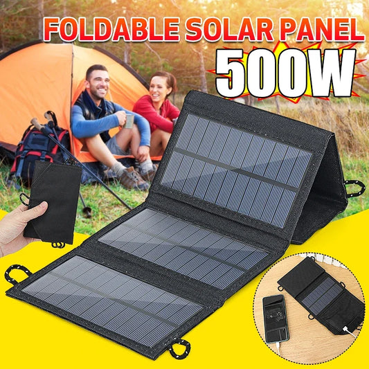 500W Foldable solar panel 4-fold  portable charger USB 5V DC Full time power mobile power supply