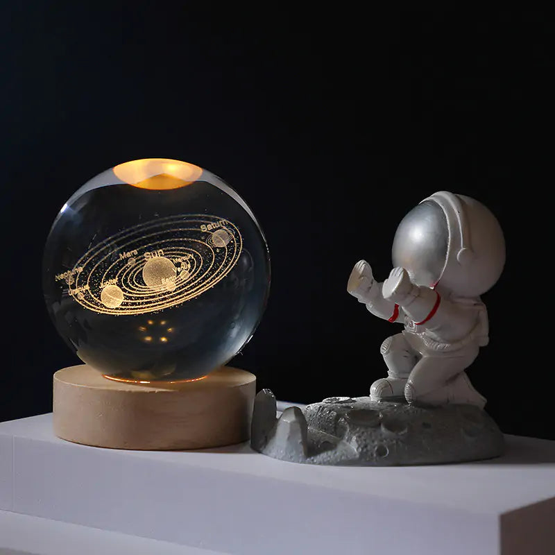 3D Laser Engraved Solar System Ball with LED Light Base