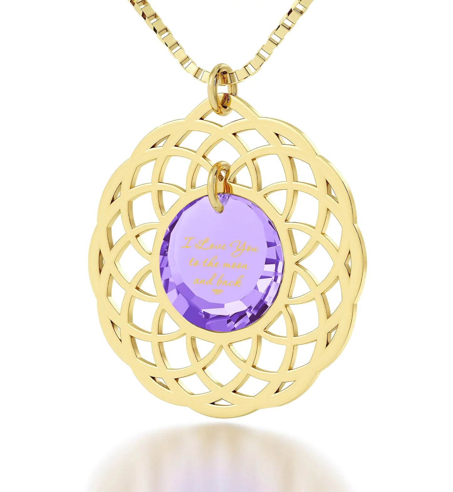 Gold Plated Silver I Love You To The Moon and Back Necklace Mandala Pendant 24k Gold Inscribed