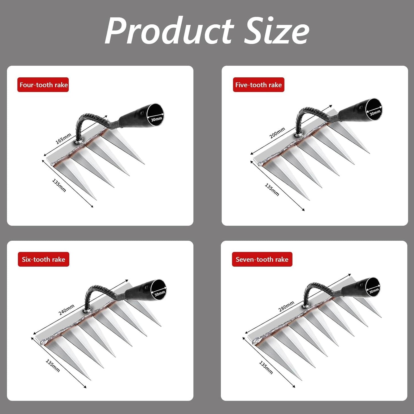 4-Piece Heavy-Duty Iron Garden Rake Set