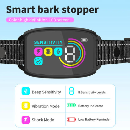 Smart Automatic Anti Barking Dog Collar Rechargeable Bark Stopper SHD Digital Display IP67 Waterproof Collar For Dogs