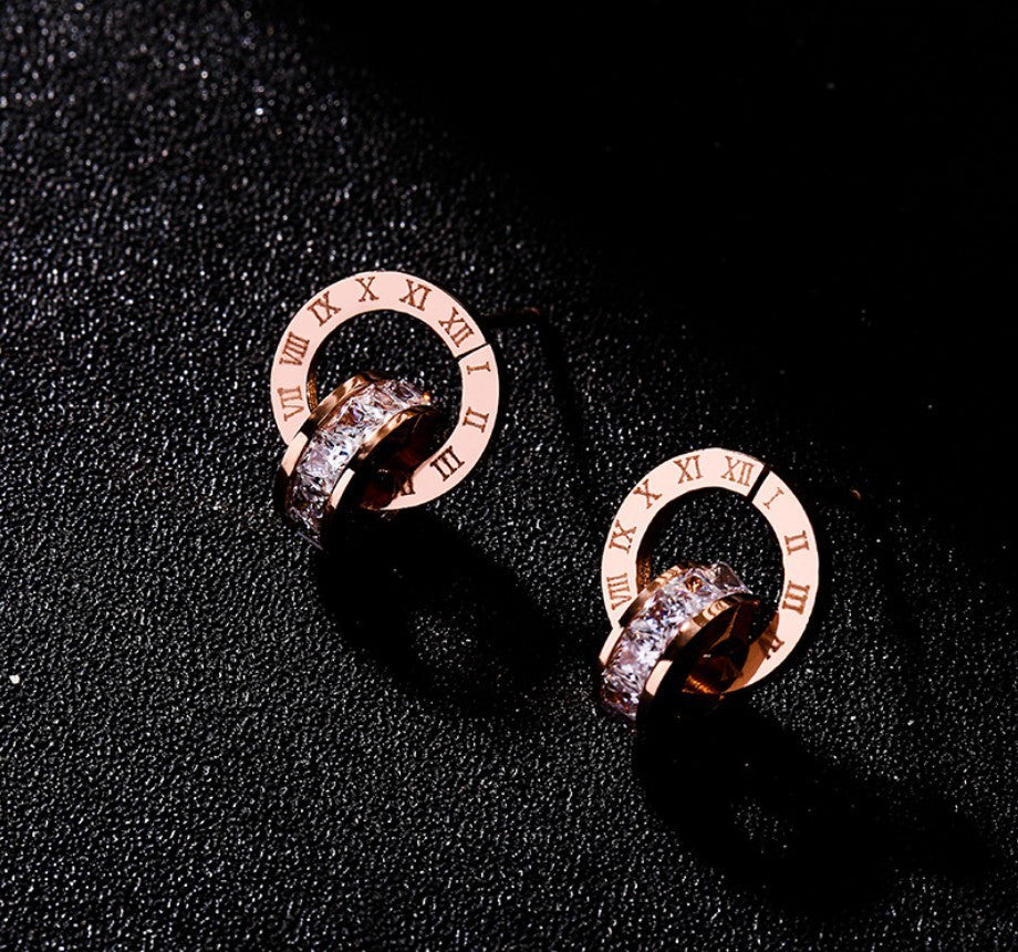 Rose Gold Double Ring Stud Earrings