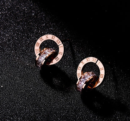 Rose Gold Double Ring Stud Earrings