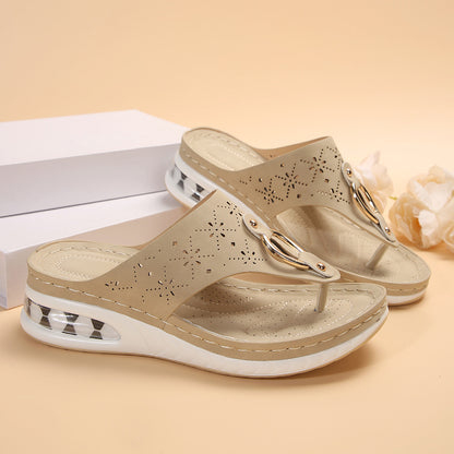 Air Cushion Thong Wedge Shoes