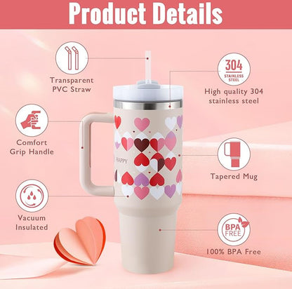 40 Oz Tumbler With Handle Straw Insulated, Stainless Steel Spill Proof Vacuum Coffee Cup Tumbler With Lid