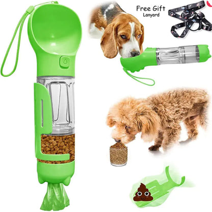 4 In 1 Portable Pet Water Bottle Food Feeder Drinker Poop